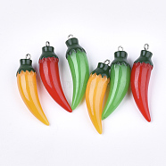Resin Pendants, with Platinum Tone Iron Findings, Imitation Food, Pepper, Mixed Color, 44~46x12mm, Hole: 2mm(RESI-T028-54)