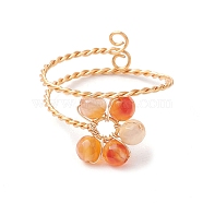 Flower Natural Carnelian Adjustable Rings, Copper Wire Wrapped Rings for Women, Inner Diameter: 20mm(RJEW-TA00126-01)