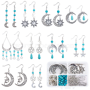 DIY Moon and Star Earring Making Kit, Including Alloy Enamel Pendants & Links Connectors, Brass Earring Hooks, Synthetic Turquoise Beads, Antique Silver & Platinum(DIY-SC0020-19)