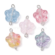 Transparent Baking Painted Glass Connector Charms, with Platinum Plated Brass Double Loops, Mixed Color, Flower, 19x13x5mm, Hole: 1.8~2mm(PALLOY-JF02341-02)
