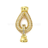 Brass Micro Pave Clear Cubic Zirconia Fold Over Clasps, Lead Free & Cadmium Free, Teardrop, Golden, 25.5mm(KK-A230-09G)