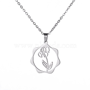 Stainless Steel Pendant Necklaces, February Iris, 16.14~19.69 inch(41~50cm)(PW-WG57218-04)