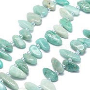 Natural Amazonite Beads Strands, Nuggets, Top Drilled, with Seed Beads, 10~41.5x5~12x2~7mm, Hole: 0.8~1.2mm, 16.14~16.54''(41~42cm)(G-G106-J03-01)