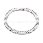 Brass Pave Clear Cubic Zirconia Rectangle Link Bracelets, Nickle Free, Long-Lasting Plated, Platinum, 7-3/8 inch(18.8cm)(BJEW-B094-11B-P)