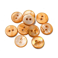 Freshwater Shell Buttons, 2-Hole, Flat Round, Orange, 15x1~2mm, Hole: 1.5~2mm(SHEL-C005-01B-05)
