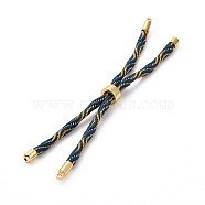 Nylon Cord Silder Bracelets, for Connector Charm Bracelet Making, with Rack Plating Golden Brass Findings, Long-Lasting Plated, Cadmium Free & Lead Free, Prussian Blue, 8-5/8~9 inch(22~22.8cm), 0.3cm, Hole: 2.6mm(MAK-C003-03G-22)