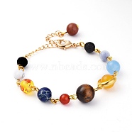Universe Galaxy The Nine Planets Guardian Star, Natural Mixed Gemstone Beads Bracelets, with Brass Findings, 6-1/8 inch(15.4cm)(X-BJEW-JB04186)