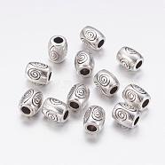 Tibetan Style Alloy Beads, Lead Free & Nickel Free & Cadmium Free, Barrel, Antique Silver, about 7mm long, 6mm wide, hole: 2.5mm(X-LF10719Y-NF)