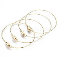 Brass Bangle, with Column Magnetic  Clasps, Nickel Free, Real 18K Gold Plated, Inner Diameter: 2-3/8 inch(6cm)(X-KK-N233-053-NF)