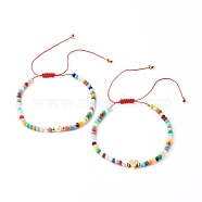 Nylon Thread Braided Bead Bracelets Sets, with Imitation Jade Glass Beads, Brass Beads, Heart, Colorful, Inner Diameter: 2-1/2 inch(6.5~11.2cm), 2pcs/set(BJEW-JB06448)