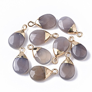 Natural Grey Agate Pendants, with Top Golden Plated Iron Loops, Teardrop, Faceted, 17~19x10x5mm, Hole: 1.8mm(G-S359-017C)