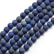 Natural Frosted Lapis Lazuli Round Bead Strands, Dyed & Heated, 8mm, Hole: 1mm, about 47~49pcs/strand, 14.9~15.6 inch(G-M064-8mm-08)