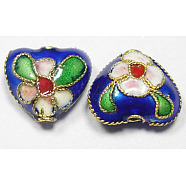 Handmade Cloisonne Beads, Heart, Royal Blue, 12mm, Hole:2mm(X-CLB052Y-10)