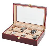 6-Slot Wooden Watch Display Case, Glass Visible Window Watch Organizer Display, Rectangle, BurlyWood, 31.5x20.7x8.1cm(ODIS-WH0061-02B)