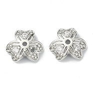 Brass Pave Clear Cubic Zirconia Bead Caps, 3-Petal, Flower, Real Platinum Plated, 8x8x2.5mm, Hole: 1mm(KK-B072-20P)