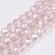 Electroplate Glass Bead Strands, Pearl Luster Plated, Faceted(32 Facets), Round, Pink, 8x7mm(EGLA-R015-8mm-8)