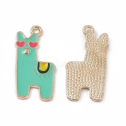 Alloy Enamel Pendants, Light Gold, Alpaca Charm, Light Gold, Turquoise, 27.5x13x1mm, Hole: 1.8mm(ENAM-C006-03KCG-01)