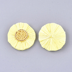 Raffia Decoration Accessories, with Micro Beads & Alloy Findings, Flat Round, Golden, Champagne Yellow, 35~37x8mm(FIND-T025-08)