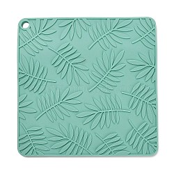Silicone Heat Insulation Coasters, Restaurant Western Placemat, Square with Leaf Pattern, Turquoise, 170x170x5mm(AJEW-K055-02A)