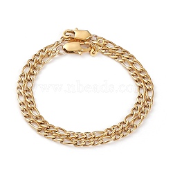 Couple Bracelets Sets, 304 Stainless Steel Figaro Chains, Curb Chains Bracelets, with Lobster Claw Clasps, Golden, 8-1/2 inch(21.5cm) and 7-1/2 inch(19cm), 2pcs/set(X-BJEW-JB05840)