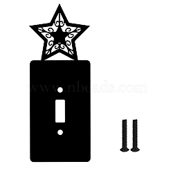 Iron Light Switch Plate Outlet Cover, Metal Switch Plates Decoration, with Screws, Rectangle with Star, Black, 178x69mm(AJEW-WH0197-028)