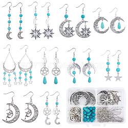 DIY Moon and Star Earring Making Kit, Including Alloy Enamel Pendants & Links Connectors, Brass Earring Hooks, Synthetic Turquoise Beads, Antique Silver & Platinum(DIY-SC0020-19)