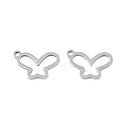 Non-Tarnish 201 Stainless Steel Charms, Butterfly, Stainless Steel Color, 10x15x1mm, Hole: 1.4mm(STAS-N091-136P)