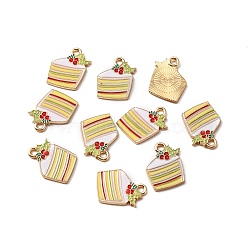 Alloy Pendants, with Enamel, Light Gold, Cake, White, 18x15x1.5mm, Hole: 2mm(ENAM-CJC0011-32KCG)