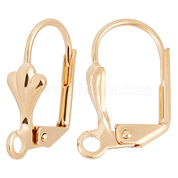50Pcs Brass Leaf Leverback Earring Findings, with Vertical Loops, Long-Lasting Plated, Golden, 16x11x5.5mm, Hole: 2mm, Pin: 0.7mm(KK-BBC0004-34)