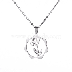 Stainless Steel Pendant Necklaces, February Iris, 16.14~19.69 inch(41~50cm)(PW-WG57218-04)