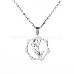 Non-Tarnish Stainless Steel Pendant Necklaces, February Iris, 16.14~19.69 inch(41~50cm)(PW-WG57218-04)