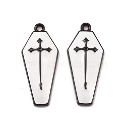 Spray Painted Alloy Pendants, Long-Lasting Plated, Lead Free & Cadmium Free, Coffin with Cross, White, 26x11.5x2.5mm, Hole: 1.2mm(PALLOY-K003-12A)