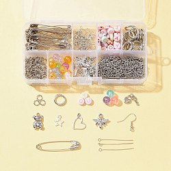 DIY Safety Pin Brooch Earring Making Kit, Including Iron Safety Pins & Earring Hooks,  Heart & Star & Bee Alloy Pendants, Acrylic Letter Beads, Mixed Color(DIY-FS0004-32)