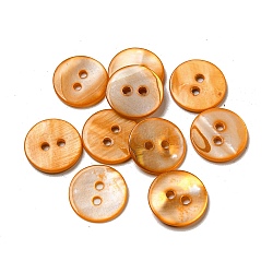 Freshwater Shell Buttons, 2-Hole, Flat Round, Orange, 15x1~2mm, Hole: 2mm(SHEL-C005-01B-05)