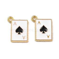 Rack Plating Alloy Charms, with Enamel, Cadmium Free & Nickel Free & Lead Free, Golden, Playing Card Charm, Ace of Spades, Black, 14.5x11x1.5mm, Hole: 1.4~1.5mm(FIND-M020-05G-02)