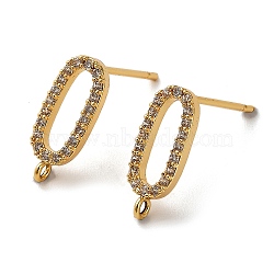 Brass Micro Pave Cubic Zirconia Stud Earring Findings, Oval, Real 18K Gold Plated, 14x6mm, Hole: 1mm, Pin: 12x0.8mm(KK-P285-06G)