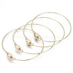 Brass Bangle, with Column Magnetic  Clasps, Nickel Free, Real 18K Gold Plated, Inner Diameter: 2-3/8 inch(6cm)(X-KK-N233-053-NF)