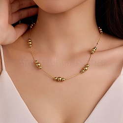 304 Stainless Steel Round Beads Link Chain Necklaces for Women, Real 18K Gold Plated, 18.82 inch(47.8cm)(NJEW-U031-11G)