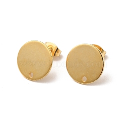 201 Stainless Steel Stud Earring Findings, with 304 Stainless Steel Pin & Hole & Friction Ear Nuts, Flat Round, Real 24K Gold Plated, 13mm, Hole: 1.4mm, Pin: 0.7mm(STAS-D244-25G-A)