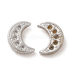 304 Stainless Steel Stud Earring Findings, Earring Settings for Rhinestone, Crescent Moon, Stainless Steel Color, 10x7.5mm, Pin: 0.7mm, Fit for Rhinestone: 1.2mm(STAS-E180-03P)