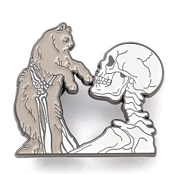 Halloween Alloy Enamel Pin Brooch, for Backpack Clothes, Skull, Cat, White, 37x41mm(JEWB-S013-09)