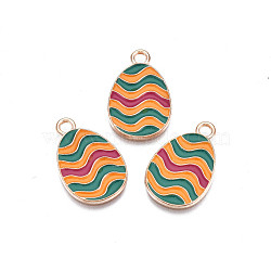 Alloy Enamel Pendants, Light Gold, Cadmium Free & Lead Free, Easter Egg Shape with Stripe, Dark Orange, 22x14x1.5mm, Hole: 2mm(ENAM-S115-153)