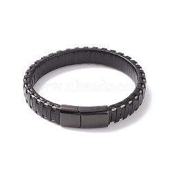 Leather Cord Bracelets, with 304 Stainless Steel Magnetic Clasps, Black, 8-7/8 inch(22.5cm), 11.5mm(BJEW-E352-11C-B)
