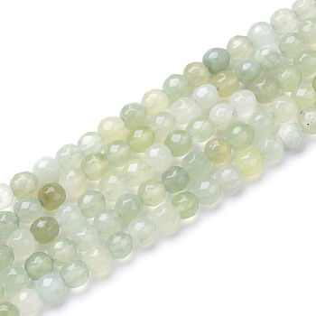Natural New Jade Bead Strands, Faceted Round, 6mm, Hole: 1mm, about 70pcs/strand, 15.7 inch