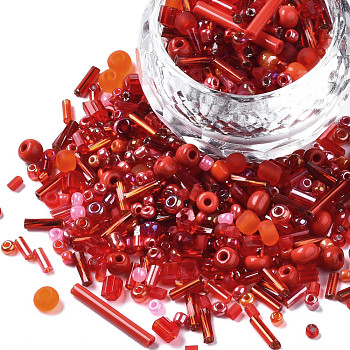 Glass Seed Beads, Mixed Style, Mixed Shapes, Red, 1~7x2~4mm, Hole: 0.7~1mm, about 450g/pound