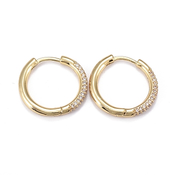 Brass Micro Pave Cubic Zirconia Huggie Hoop Earrings, Long-Lasting Plated, Ring, Clear, Real 18K Gold Plated, 20x2.5mm, Pin: 0.8mm