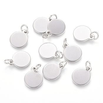 304 Stainless Steel Charms, Stamping Blank Tag, with Jump Rings, Flat Round, Stainless Steel Color, 12.5x10x0.8mm, Hole: 3.5mm