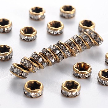 Brass Rhinestone Spacer Beads, Grade AAA, Straight Flange, Nickel Free, Antique Bronze Metal Color, Rondelle, Crystal, 5x2.5mm, Hole: 1mm