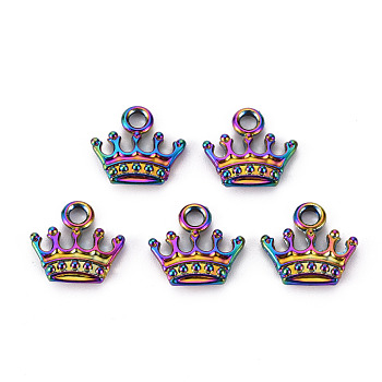 Alloy Charms, Cadmium Free & Nickel Free & Lead Free, Crown, Rainbow Color, 13x13.5x3mm, Hole: 2mm