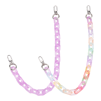 2Pcs 2 Colors Transparent Acrylic Paperclip Chain Bag Handles, Platinum Tone Alloy Spring Gate Rings, Swivel Clasps, for Bag Straps Replacement Accessories, Mixed Color, 19.8 inch(50.5cm)1pc/color